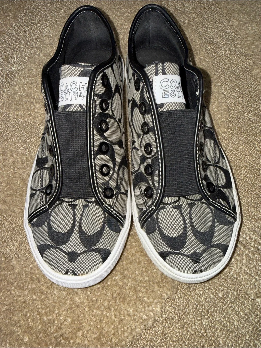 Coach Bev Signature C Slip-On Sneakers Black Gray Women’s Size 8B